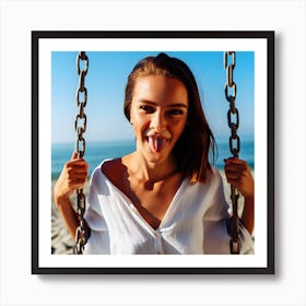 Young Woman On A Swing Art Print