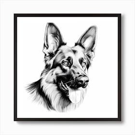 Black and White German Shepherd drawing 1 Art Print