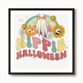 Hippie Halloween Spooky Season Cute Ghost 70s Halloween Art Print