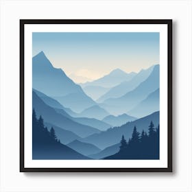 Misty mountains background in blue tone 57 Art Print