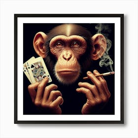 Chimpanzee Playing Cards 2 Art Print