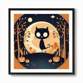 Halloween Cat Pumpkin Autumn Orange Draw Art Print