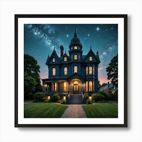 Victorian House At Night Póster