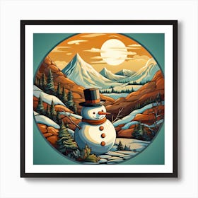 Snowman In The Mountains 3 Art Print