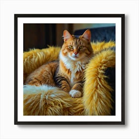 Cat Sitting On A Yellow Furry Chair Art Print