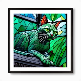 Cat, Pop Art 3D stained glass cat superhero limited edition 28/60 Art Print