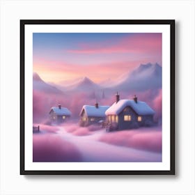 Pink Houses In The Snow Art Print