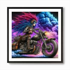 Girl On A Motorcycle 1 Art Print