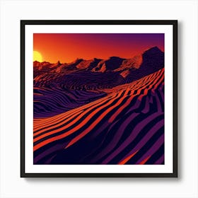 Desert Landscape At Sunset Colors Deep Orange , Sun set attracting color of art Art Print