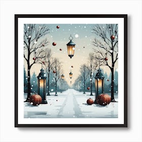 Christmas Lanterns In The Snow Art Print