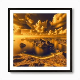 A beautiful picture of the sea and stunning nature in three-dimensional golden color Art Print