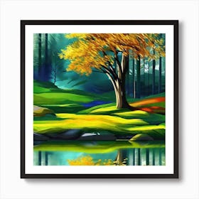 Autumn Tree By The Lake 3 Art Print