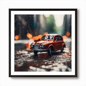 Red Car In The Rain Art Print