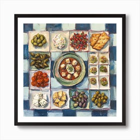 Mediterranean Mezze Platter Checkerboard 2 Art Print