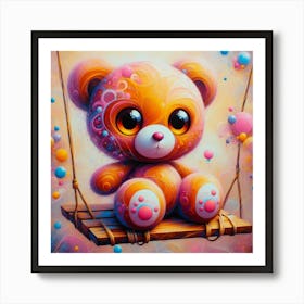 Teddy Bear On Swing Art Print