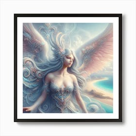 Angel Beauty Over Island Pastel Color Painting Art Print