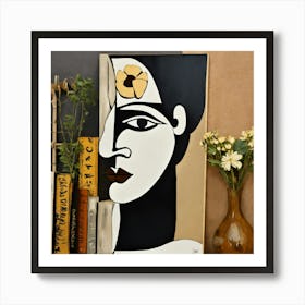 Tableau Pablo Picasso Fleurs Noir Beige Blanc (2) Art Print