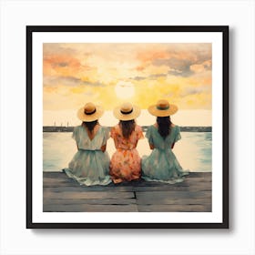 Three Girls At Sunset 2 Art Print