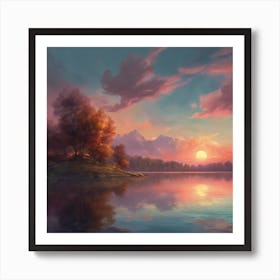 Sunset By The Lake Art Print