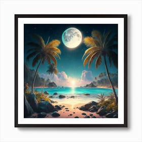 Full Moon On The Beach Art Print