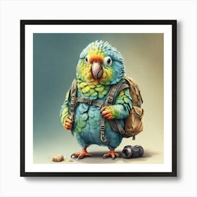 Parrot With Backpack 2 Art Print