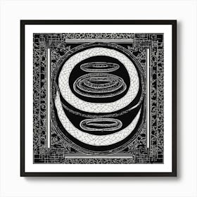 Black And White Thin Gothic Ornament In The Form O (3) Art Print