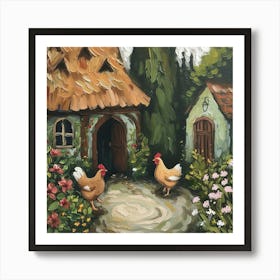Cottage Chickens Fairycore Painting 4 Art Print
