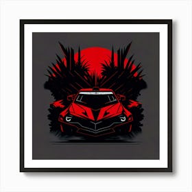 Car Red Artwork Of Graphic Design Flat (186) Art Print