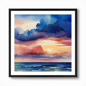 Watercolor Sunset Painting Art Print