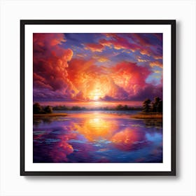 Sunset Over Lake 1 Art Print