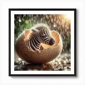 Zebra In The Rain Art Print