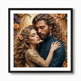 Young Man And Woman Hugging Art Print