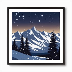 Snowy Mountains At Night Art Print