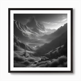 Black And White Mountain Landscape 3 Art Print