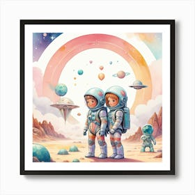 Two Astronauts In Space vintage retro sci-fi art Art Print
