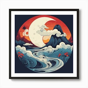 Moon And Waves 2 Art Print