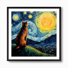 Starry Night Cat Art Print