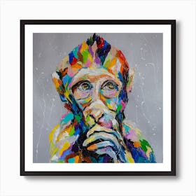 Thoughtful Monkey Animal Art Painting Art Print