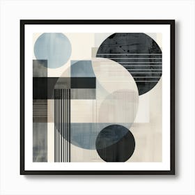 Abstract Circles in Black, Beige and Blue Art Print