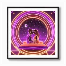 Firefly A Futuristic World, The Couple S Kissing And Sits On A Sleek, High Tech Bed In A Dimly Lit R (6) Art Print