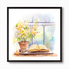 Watercolor Book And Flowers 2 Art Print