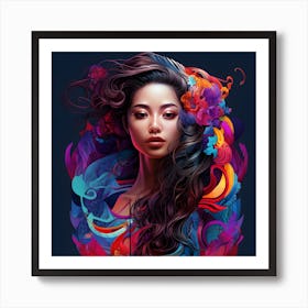 Asian Woman With Flowers Art Print
