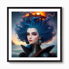 Girl With Blue Hair 1 Art Print