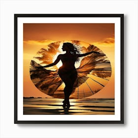 Silhouette Of A Woman At Sunset Poster