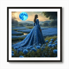 Girl In Blue Dress Art Print
