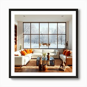 Living Room With Deer 12 Art Print