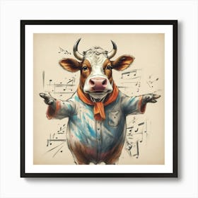 Cow With Music Notes Art Print