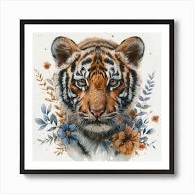 Lena1987 Cute Newborn Tiger In Flowers Blue White Grey Colour 8e4ae0b0 2dc7 403b Be71 03a6f0ad9836 3 Art Print