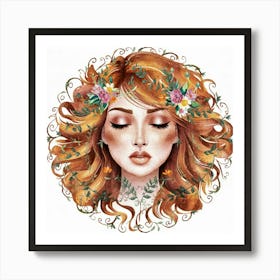 Watercolor Of A Girl With Flowers 6 Art Print