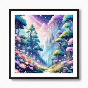 A Fantasy Forest With Twinkling Stars In Pastel Tone Square Composition 329 Art Print